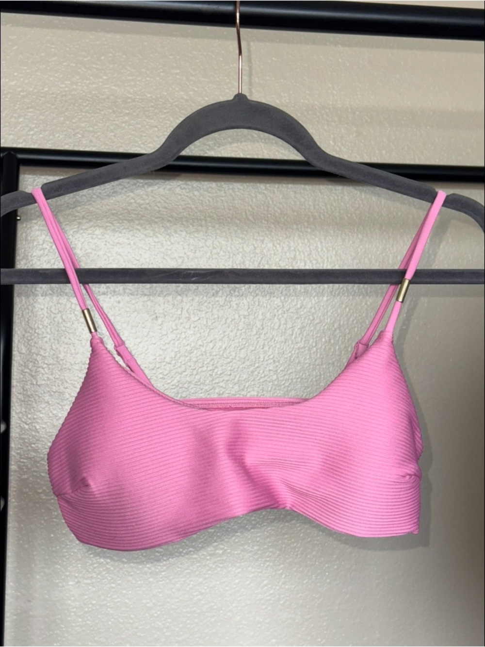 Pink Ribbed Bikini Top with Adjustable Straps